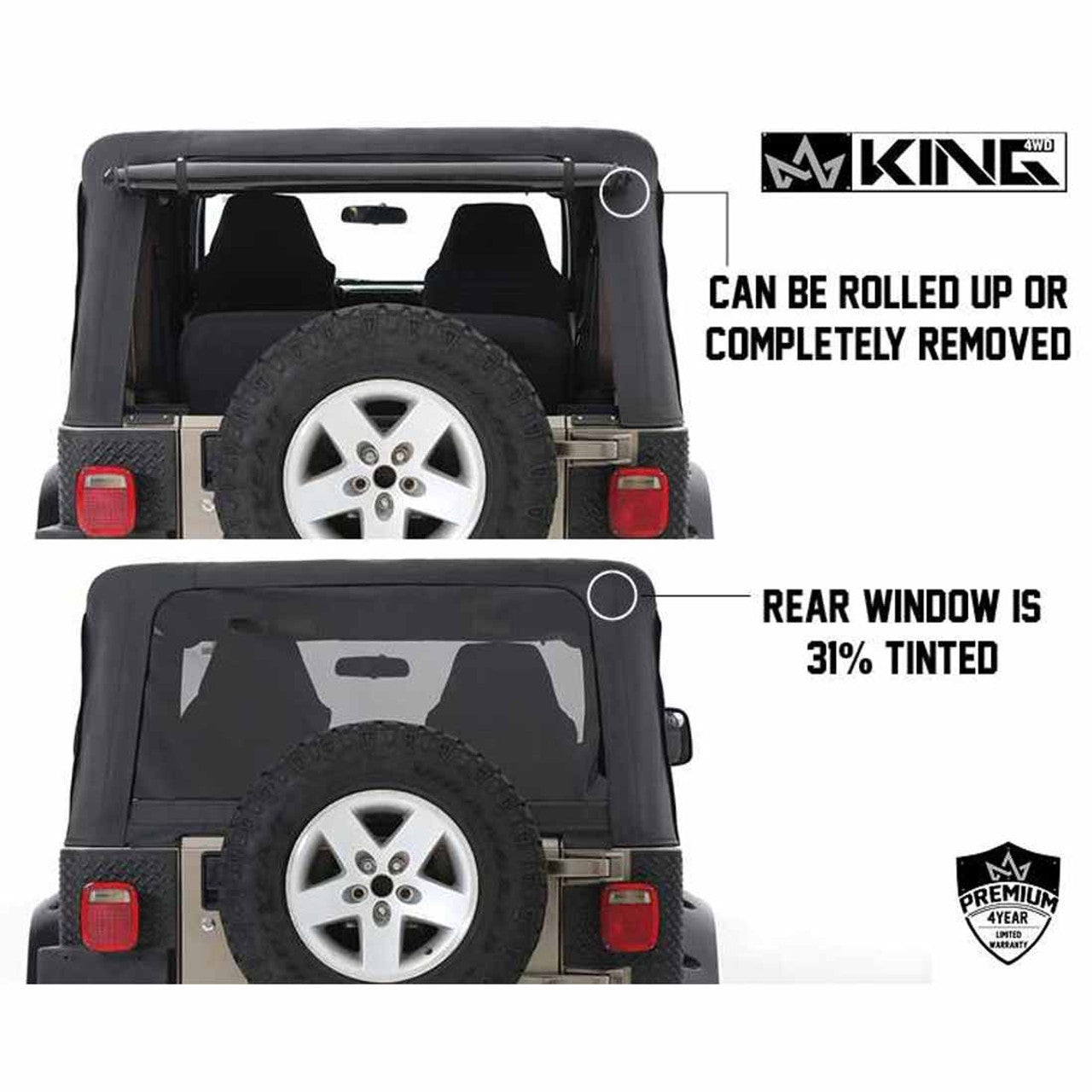 Premium Replacement Soft Top w/ Tinted Windows - Black Diamond For 1997-2006 Jeep Wrangler TJ