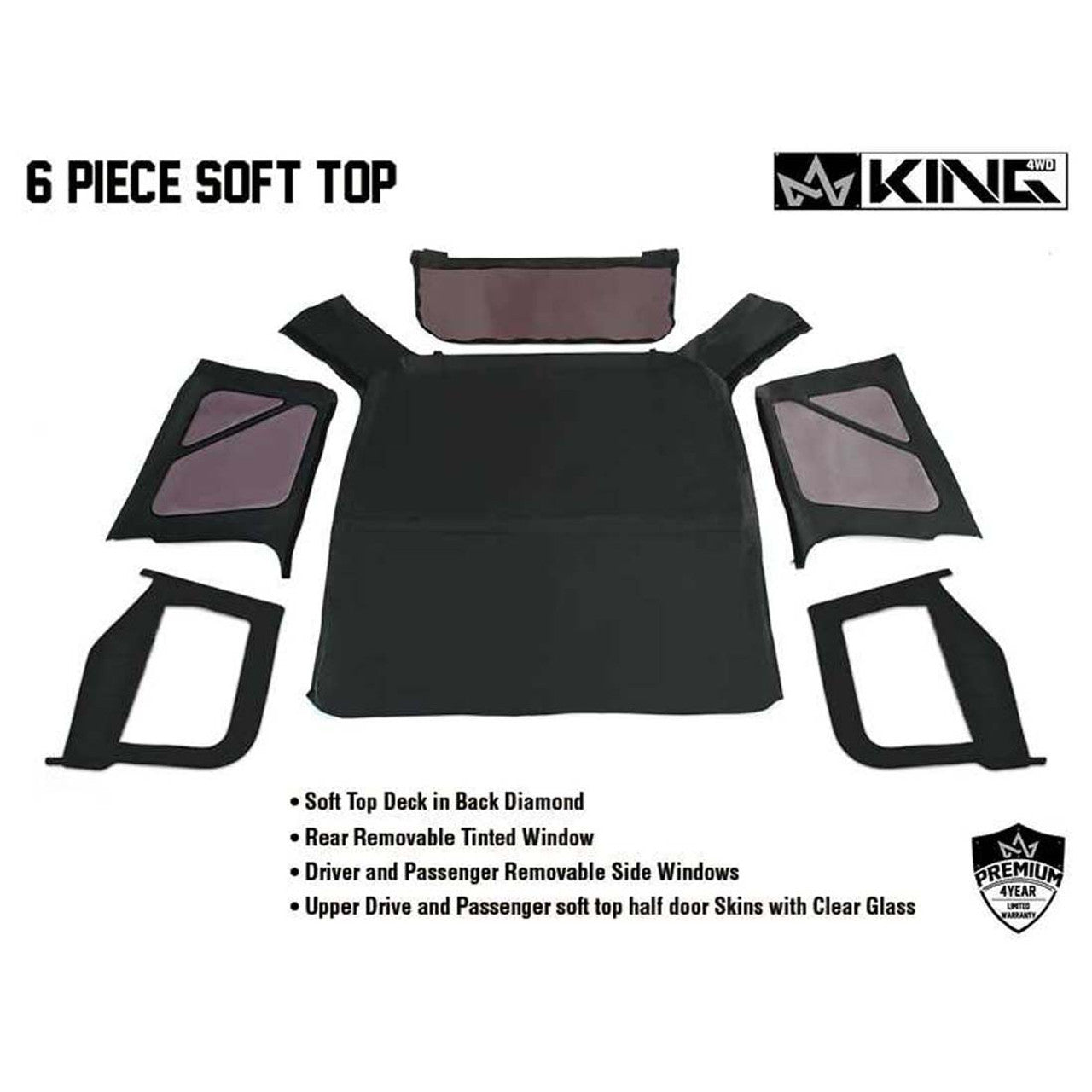 Premium Replacement Soft Top w/ Tinted Windows - Black Diamond For 1997-2006 Jeep Wrangler TJ
