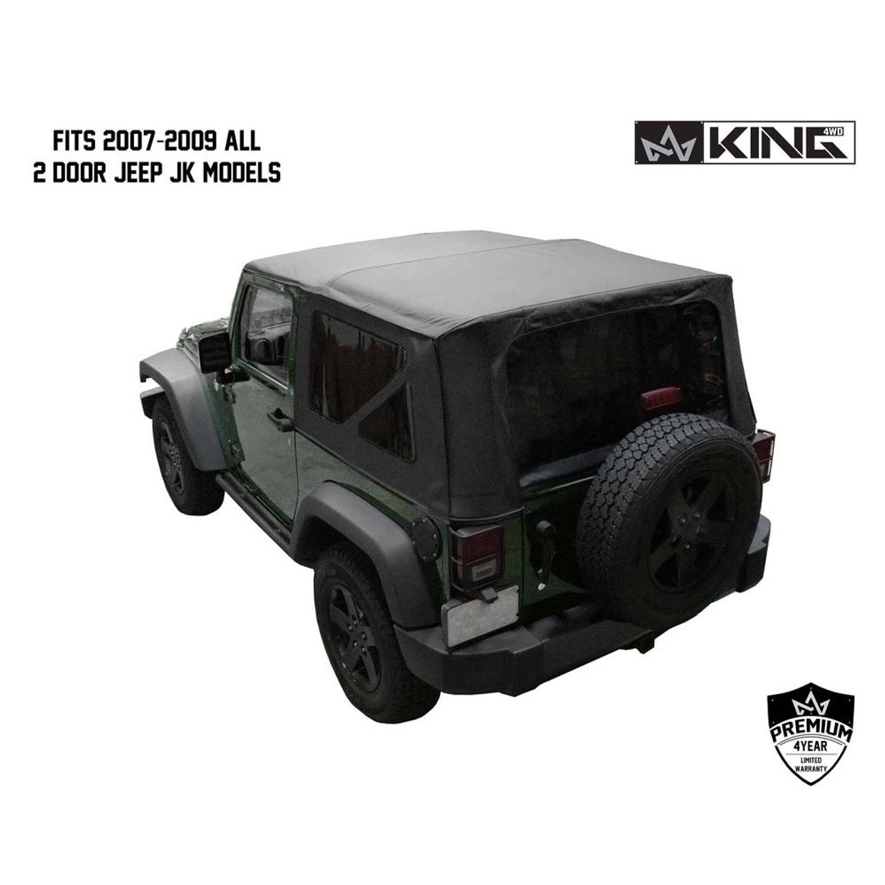 Premium Replacement Soft Top w/ Tinted Windows - Black Diamond For 2007-2009 Jeep Wrangler JK