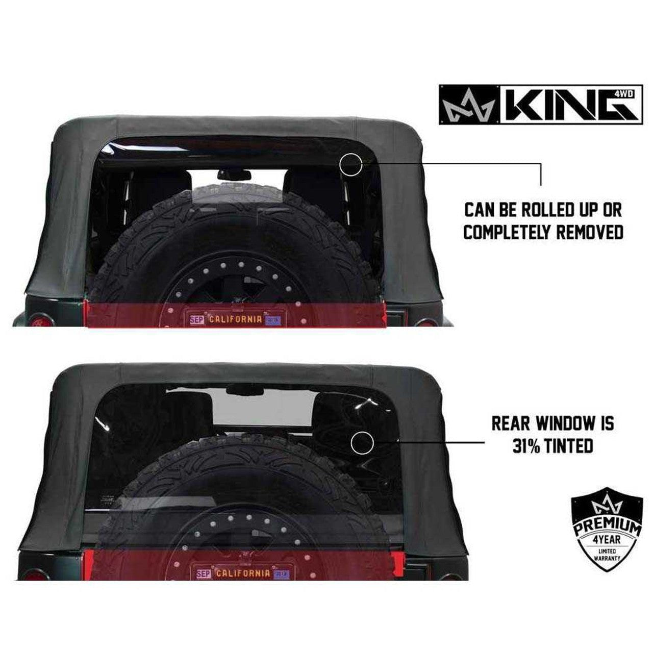 Premium Replacement Black Soft Top With Tinted Windows For 2007-2009 Jeep Wrangler JK 4 Door