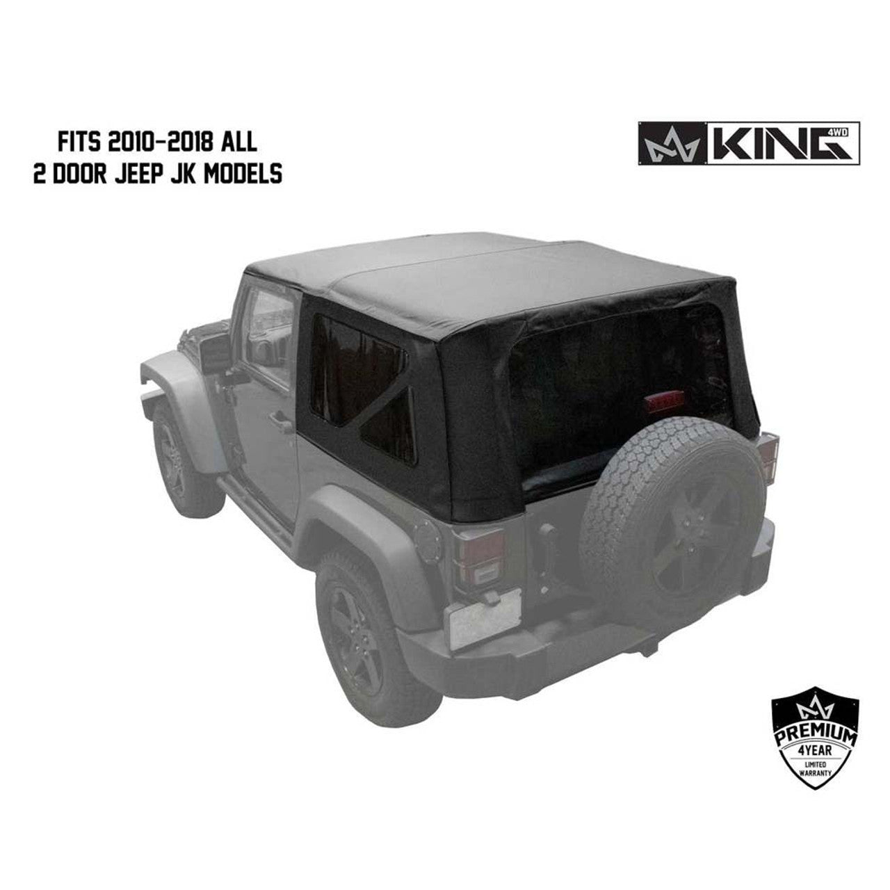 Premium Replacement Soft Top w/ Tinted Windows - Black Diamond For 2010-2018 Jeep Wrangler JK