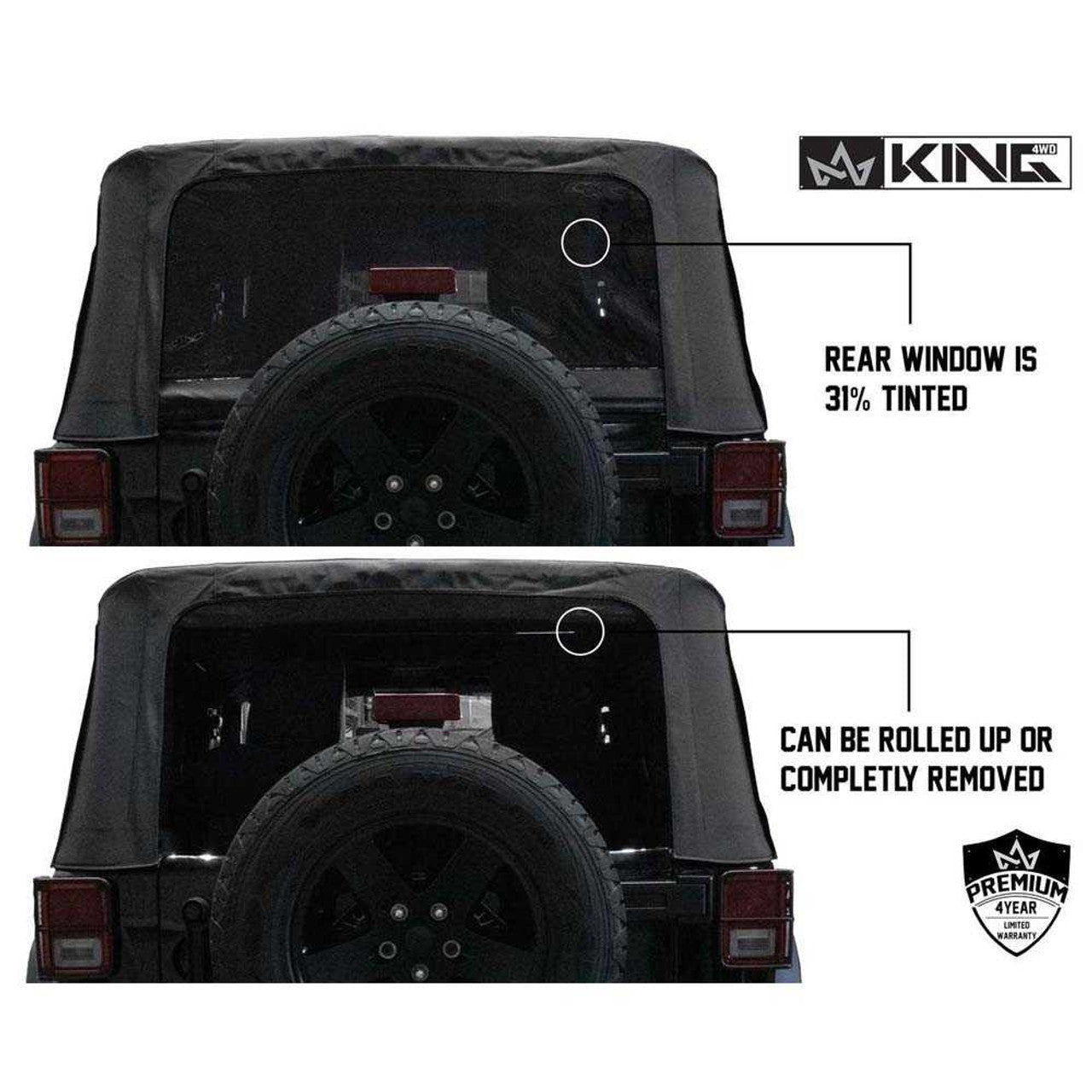 Premium Replacement Soft Top w/ Tinted Windows - Black Diamond For 2010-2018 Jeep Wrangler JK