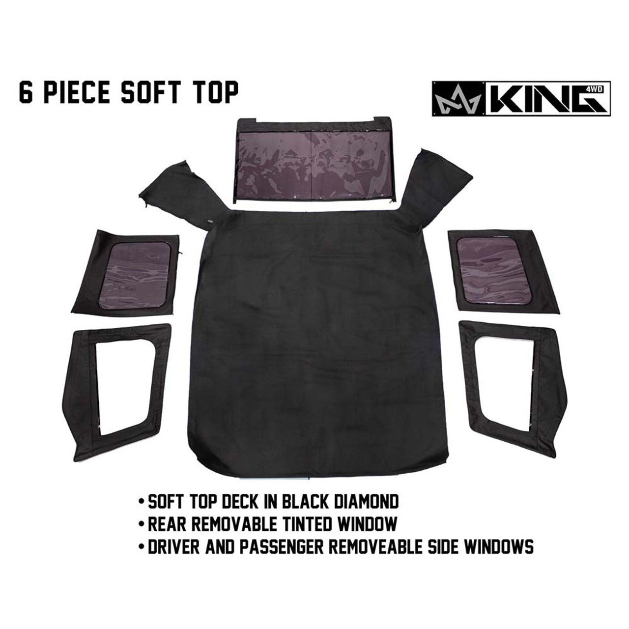Premium Replacement Soft Top Black Diamond With Tinted Windows For 1987-1995 Jeep Wrangler YJ