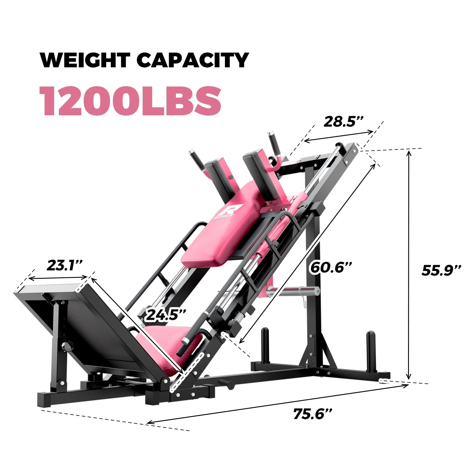 RitFit BLP01 45 Degree 3-In-1 Leg Press Hack Squat and Calf Raise Machine - Pink