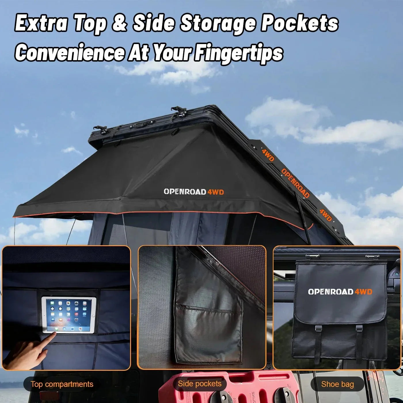 Openroad Aluminum Hard Shell V2 Rooftop Tent with LED Lights - 4 Season