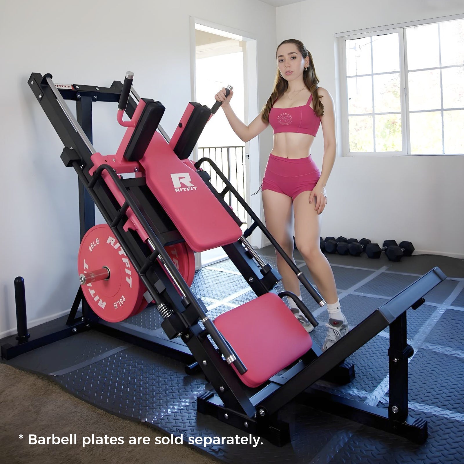RitFit BLP01 45 Degree 3-In-1 Leg Press Hack Squat and Calf Raise Machine - Pink