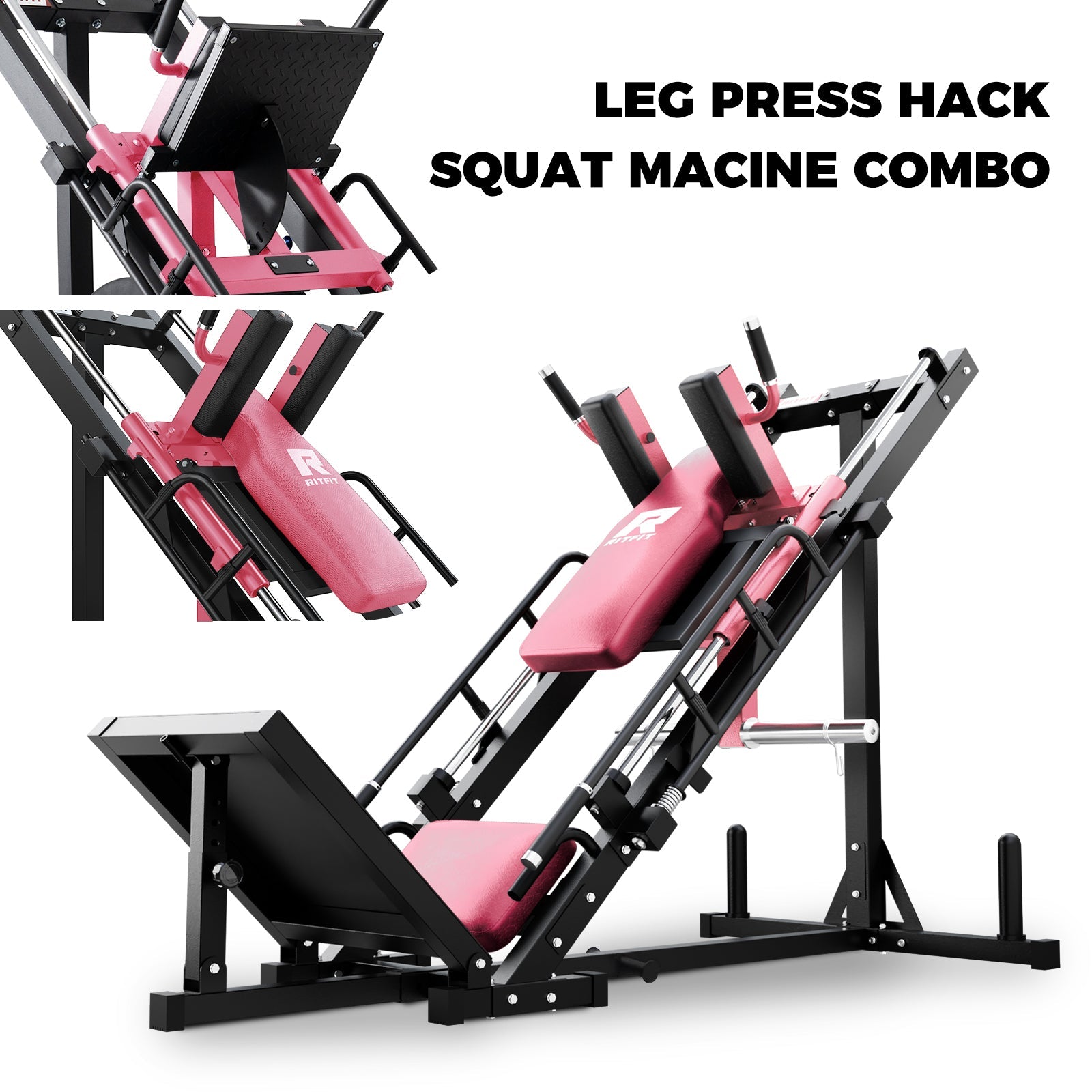 RitFit BLP01 45 Degree 3-In-1 Leg Press Hack Squat and Calf Raise Machine - Pink