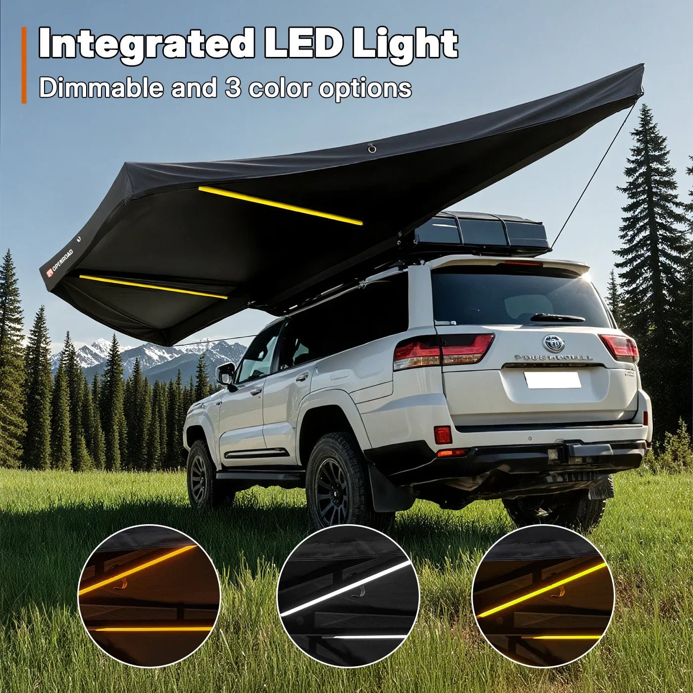 Openroad 180 Degree Free Standing Overland Awning With LEDs & Mounting Hardware