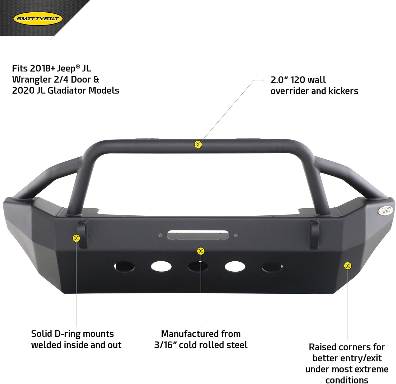 Smittybilt XRC Front Bumper For 2018-2026 Jeep Wrangler JL & Gladiator JT -Recon Recovery