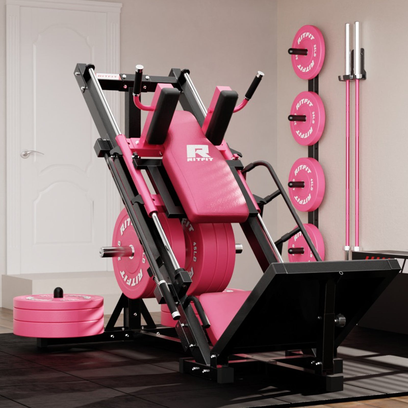 RitFit BLP01 45 Degree 3-In-1 Leg Press Hack Squat and Calf Raise Machine - Pink