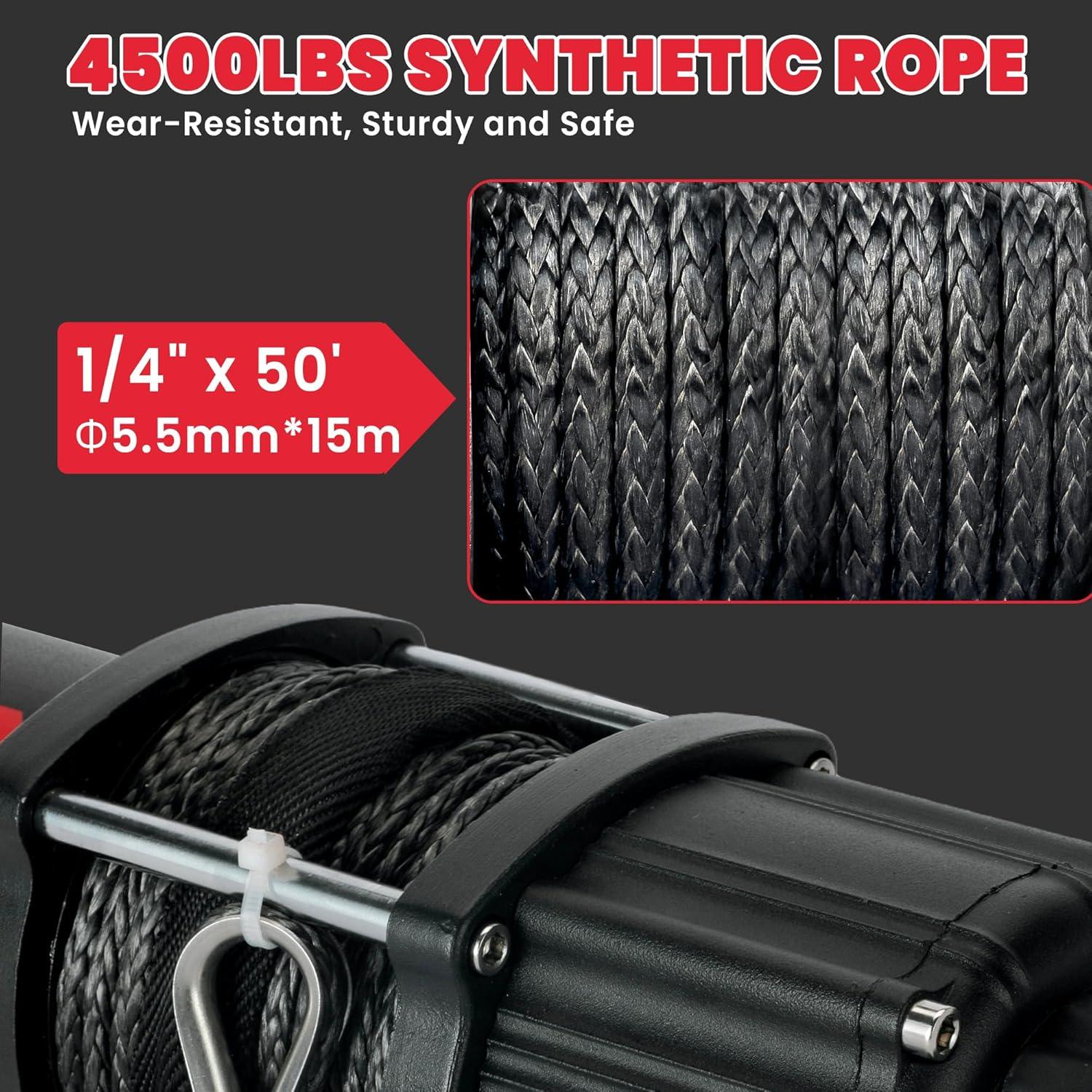OPENROAD 4,500lbs 12V UTV SxS Wireless Electric Winch with Synthetic Rope - IP68 Rated
