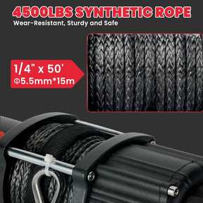 OPENROAD 4,500lbs 12V UTV SxS Wireless Electric Winch with Synthetic Rope - IP68 Rated