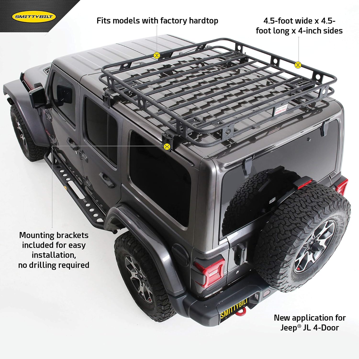 Smittybilt One Piece Defender Overland Roof Rack 2018-2025 Jeep Wrangler JL - Recon Recovery