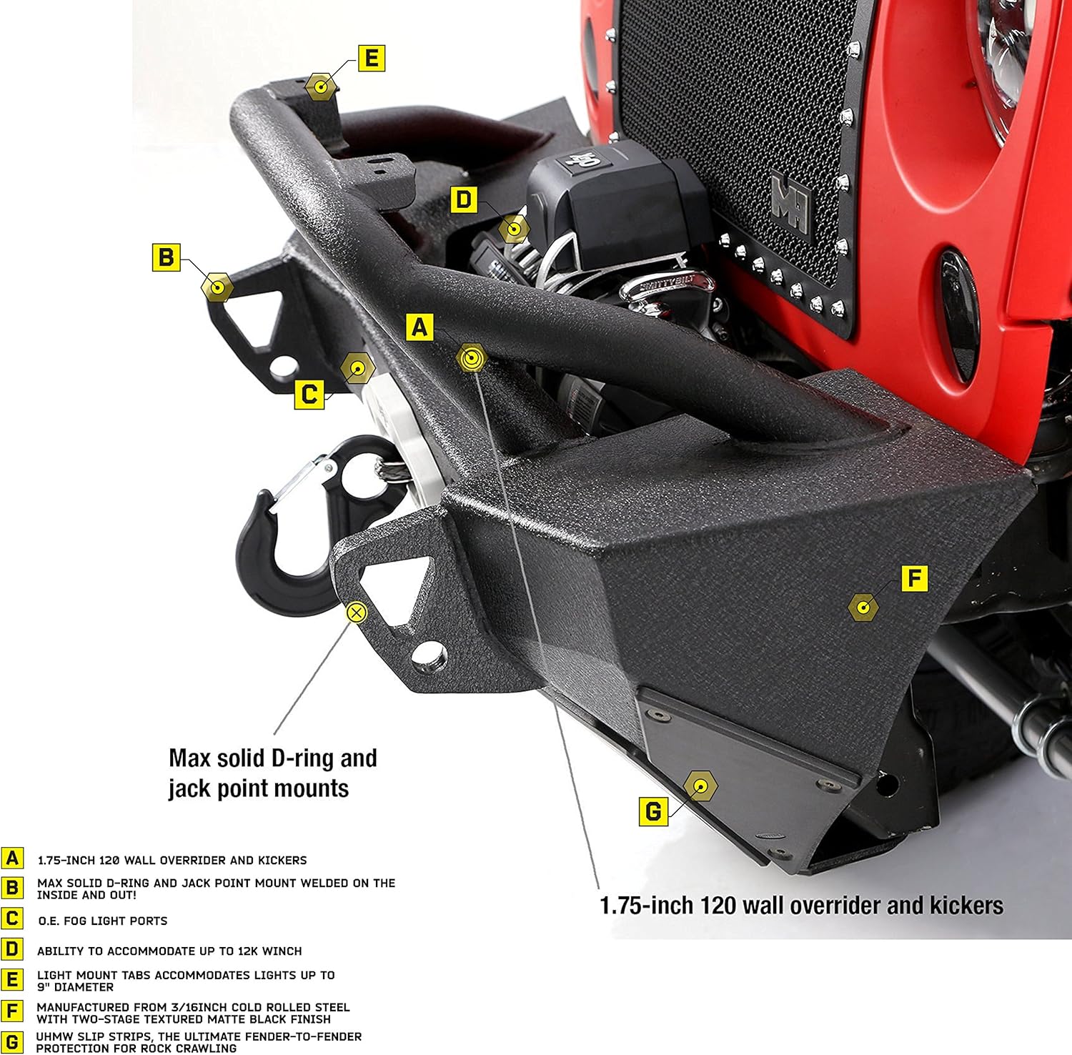 SmittyBilt XRC Gen2 Front Bumper for 2007-2018 Jeep Wrangler JK - Recon Recovery