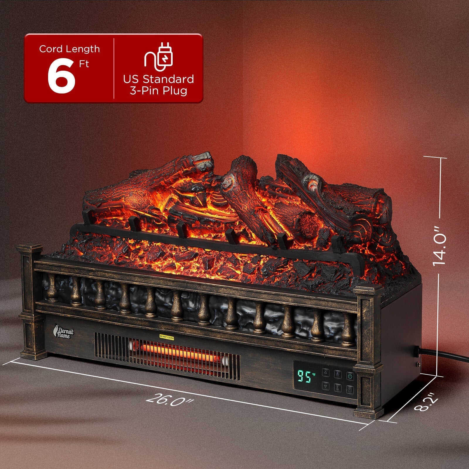 (Open Box) Eternal Flame EF26-LG Smart Electric Fireplace Logs, WiFi Enabled