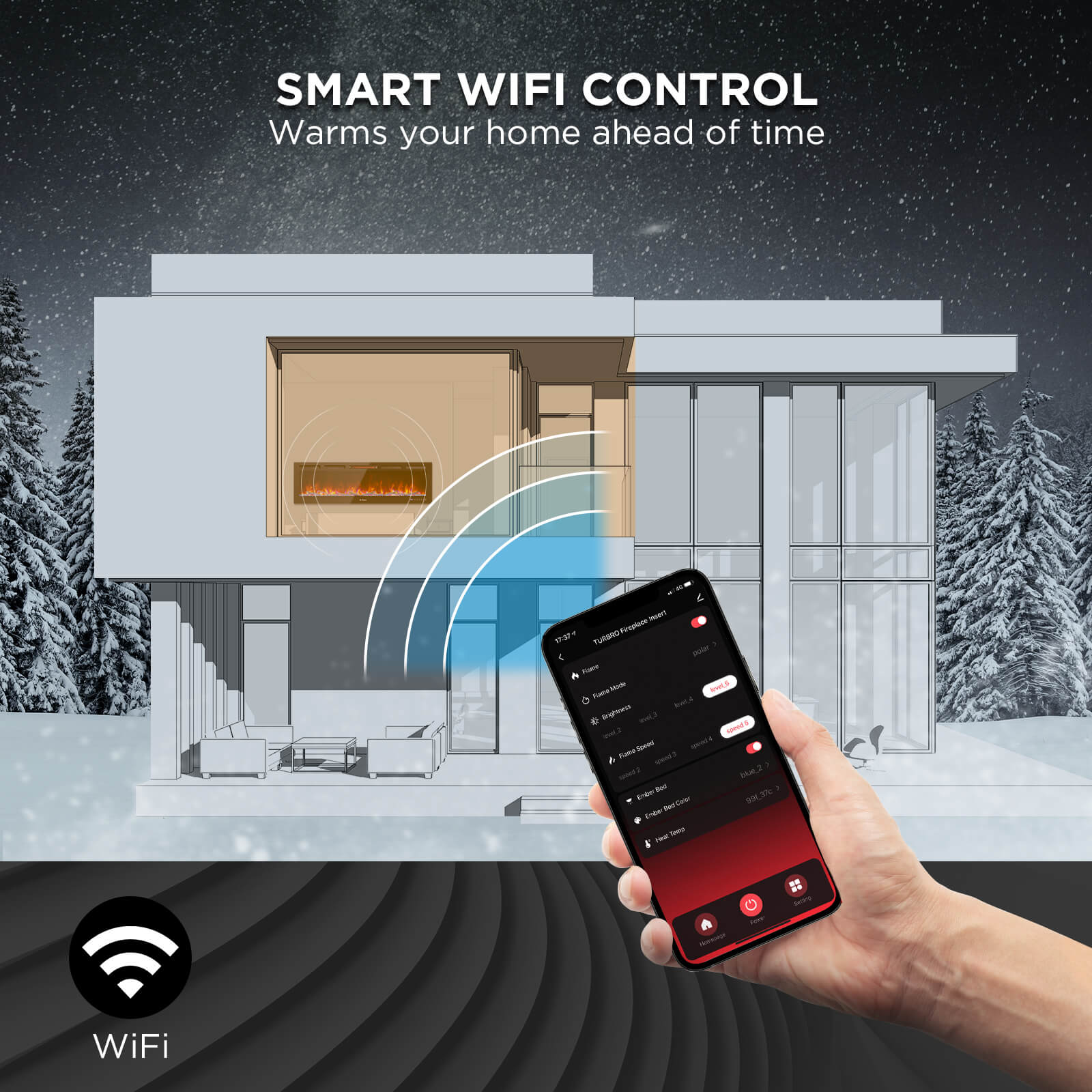 In Flames INF60W-3D WiFi Smart Wall Mounted Electric Fireplace - Tempered Glass