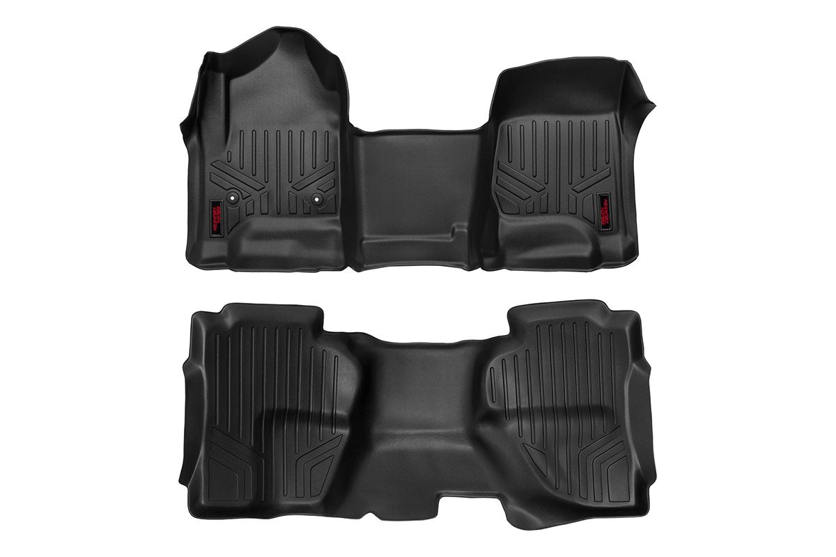 Rough Country Floor Mats  Front & Rear | Over Hump | Extended Cab | 2014-2019 Chevy/GMC 1500/2500HD/3500HD 2WD/4WD