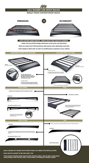 Low Profile Bolt On Premium Roof Rack With Light Guard For 2005-2023 Toyota Tacoma