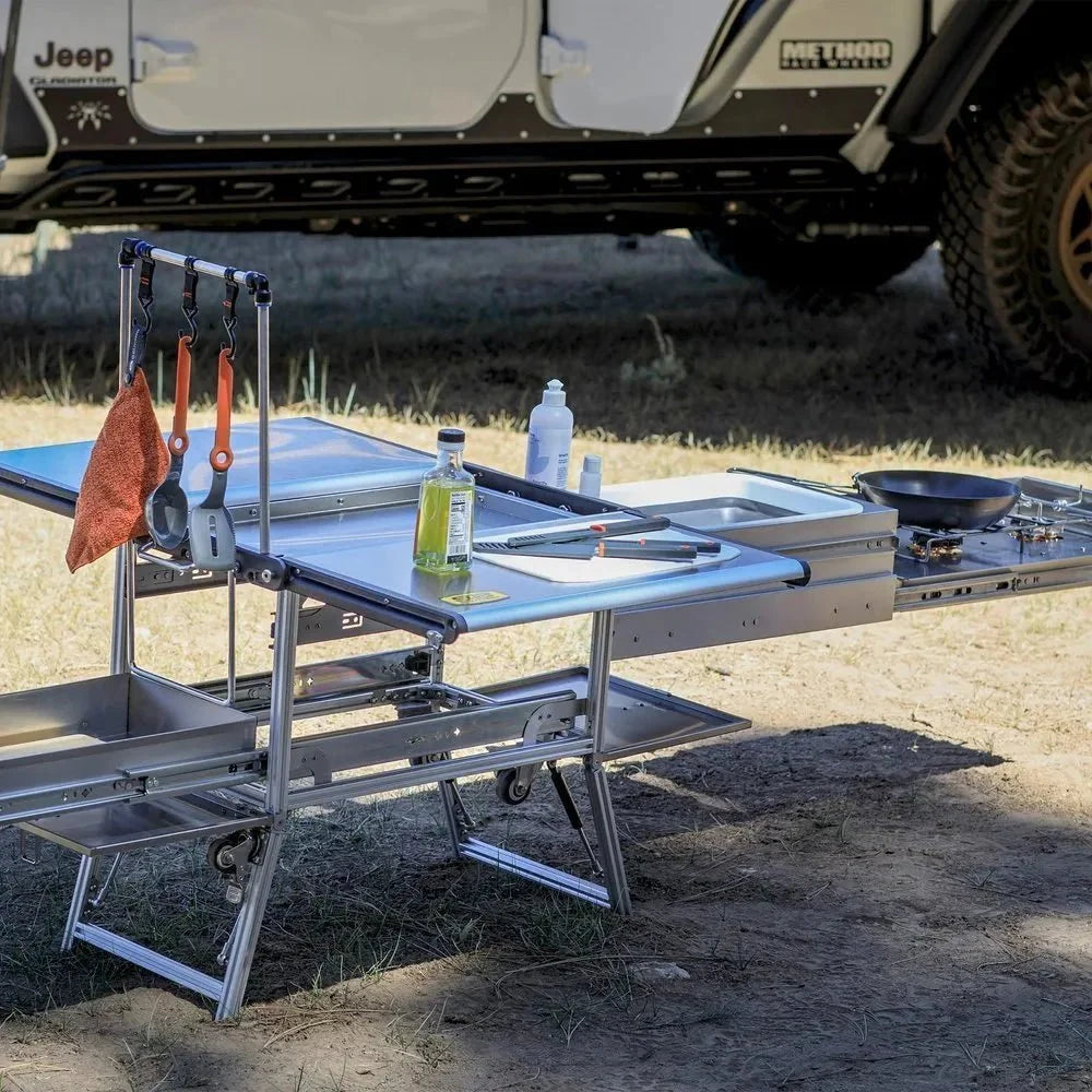 Smittybilt All-in-One Outdoor Kitchen Station - Fold-Up Stainless Steel Camp Kitchen