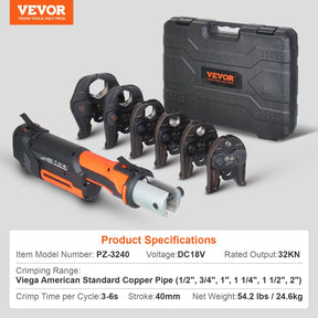 Vevor Pipe Crimping Press Tool Kit with 6 Jaws New